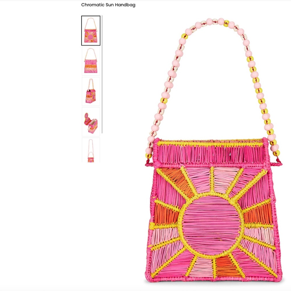 Pink and Yellow Woven Handbag